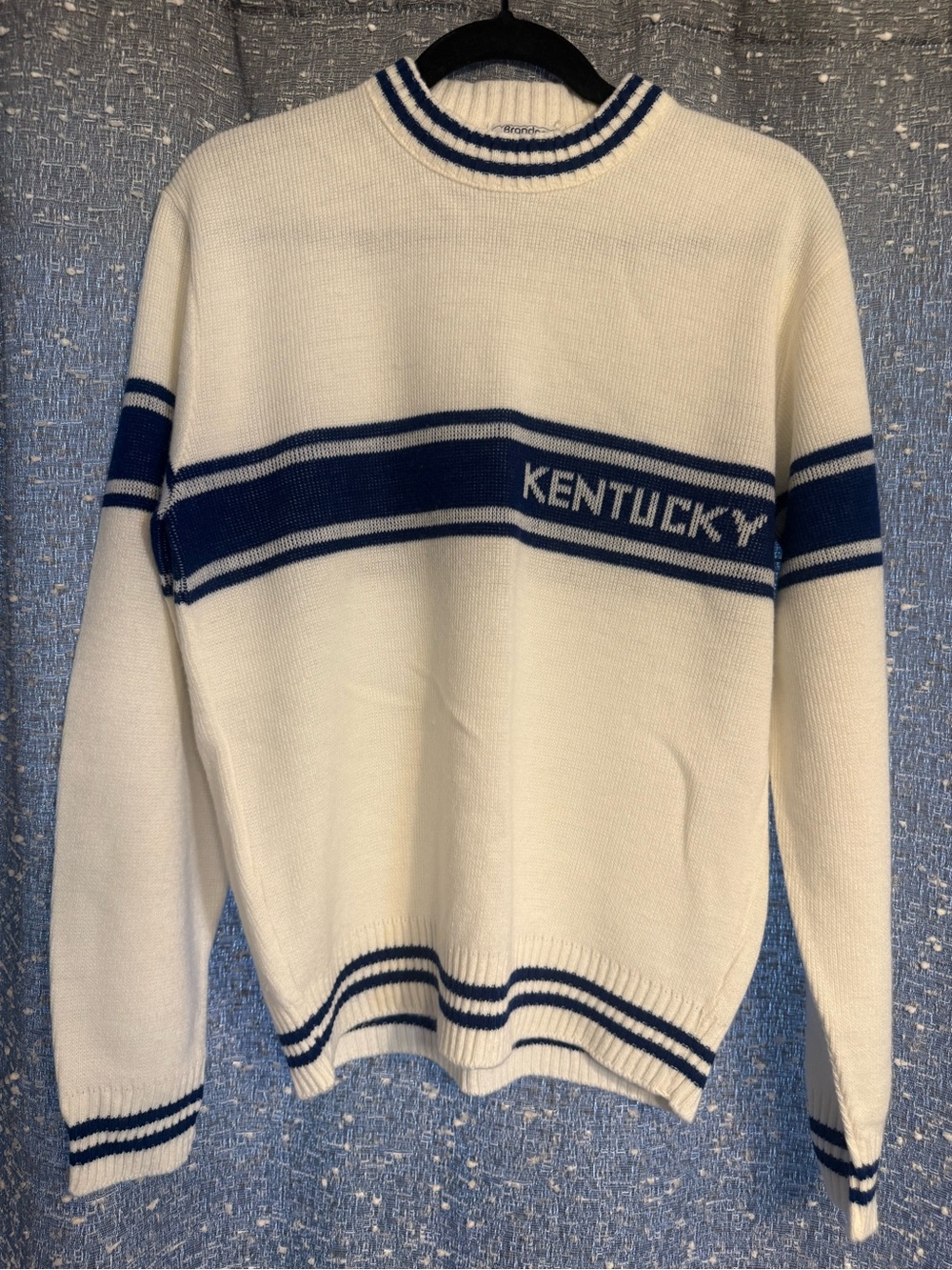 Vintage Brandon Made in USA Kentucky Stripe Crewneck Sweater - White & Navy
